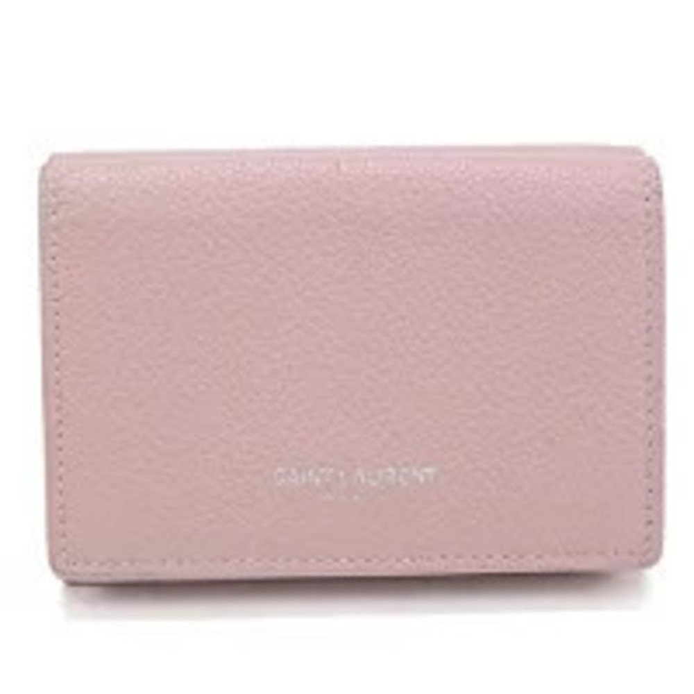 Saint Laurent Tri fold Wallet Compact Leather Pink